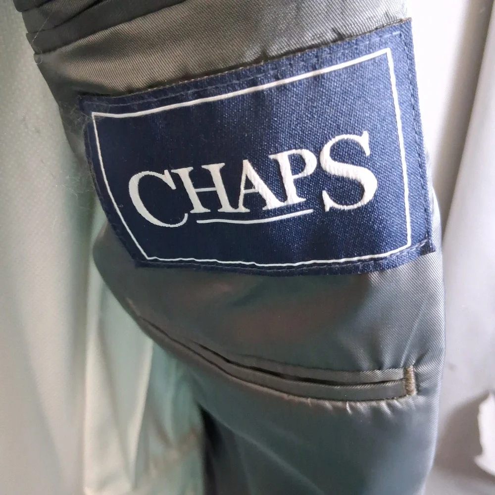 Chaps Mens Blazer 46L Grey Herringbone Two Button Sport‎ Coat Classic